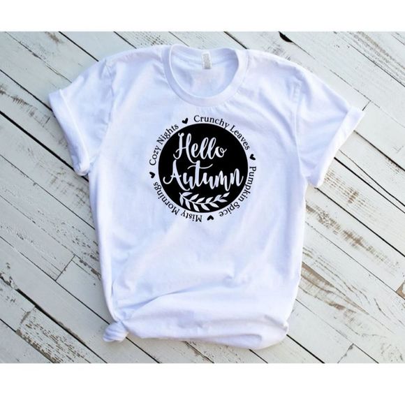 Cute Fall Short Sleeve T-Shirt | Autumn Crewneck Tee Tshirt - Picture 5 of 5